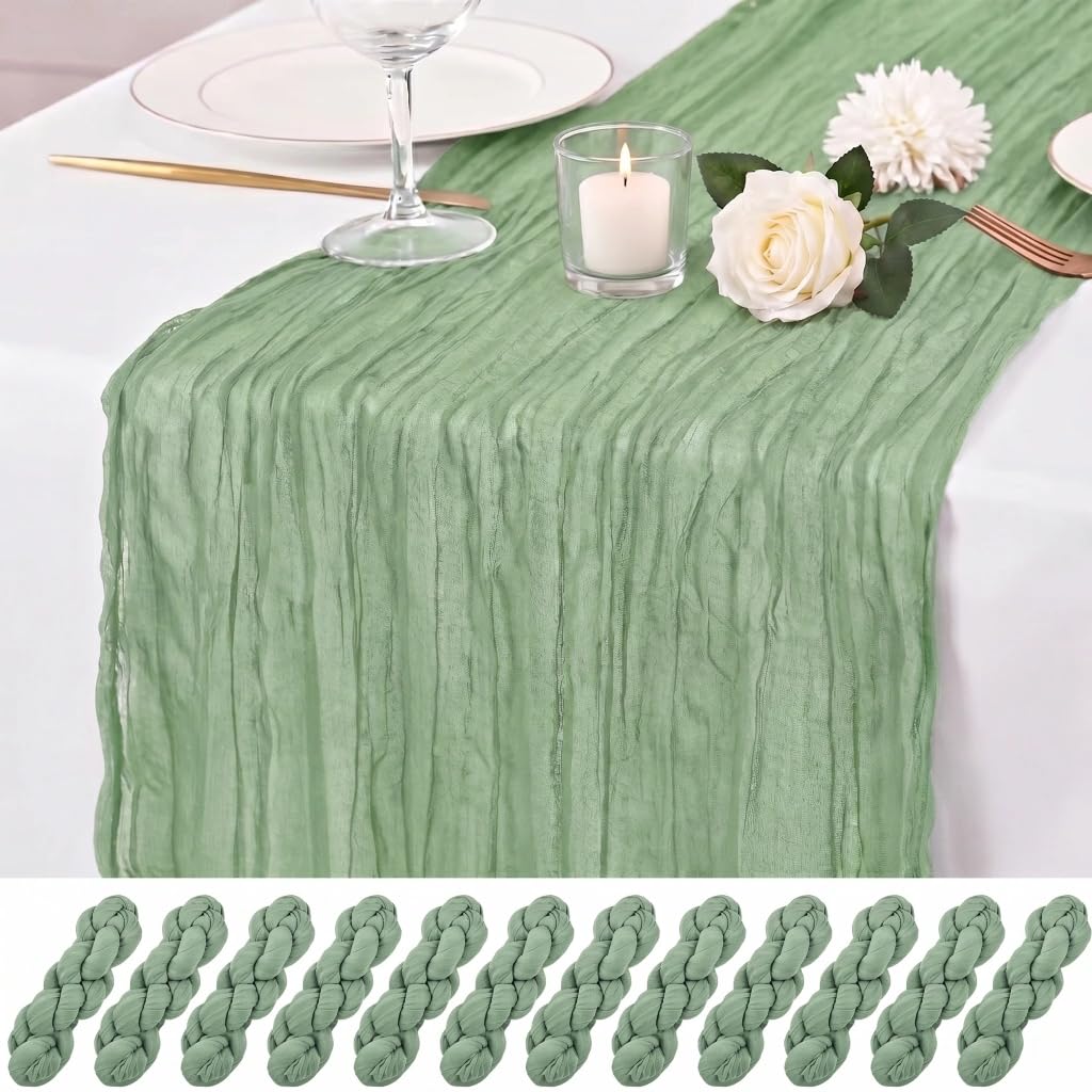 12 Pack Orange Cheesecloth Table Runner 17x108 Inch Boho Rustic Semi Sheer Gauze Cheese Cloth Table Runner for Wedding Bridal Shower Baby Shower Party Farmhouse Dining Table Decor