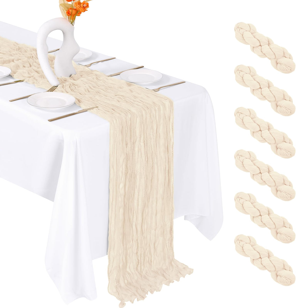 6 Pack Baby Blue Cheesecloth Table Runner 20 x 120 Inch Gauze Table Runner Fabric Semi Sheer Cheese Cloth Table Decor Bulk for Rustic Romantic Wedding Baby Shower Party Table Decoration