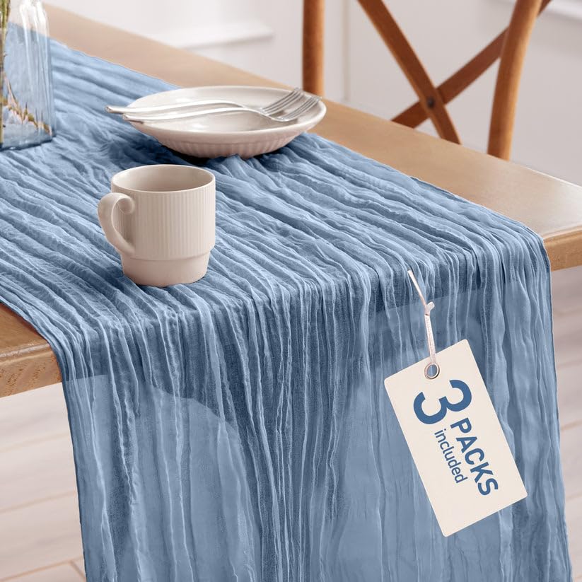 Pureegg 2 Pack Cheesecloth Table Runner 120 Inch Dusty Blue