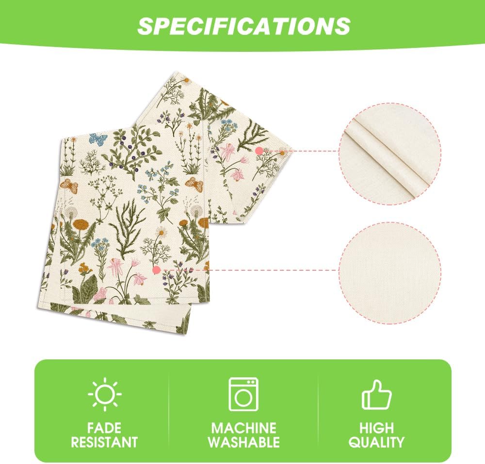 Artoid Mode Wildflowers Floral Spring Table Runner, Seasonal Summer Butterfly Kitchen Dining Table Decoration for Home Party 13x72 Inch
