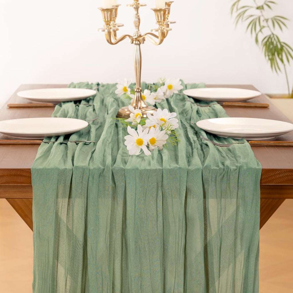 Sage Green Cheesecloth Table Runner Fall Wedding Birthday Party Home Decor