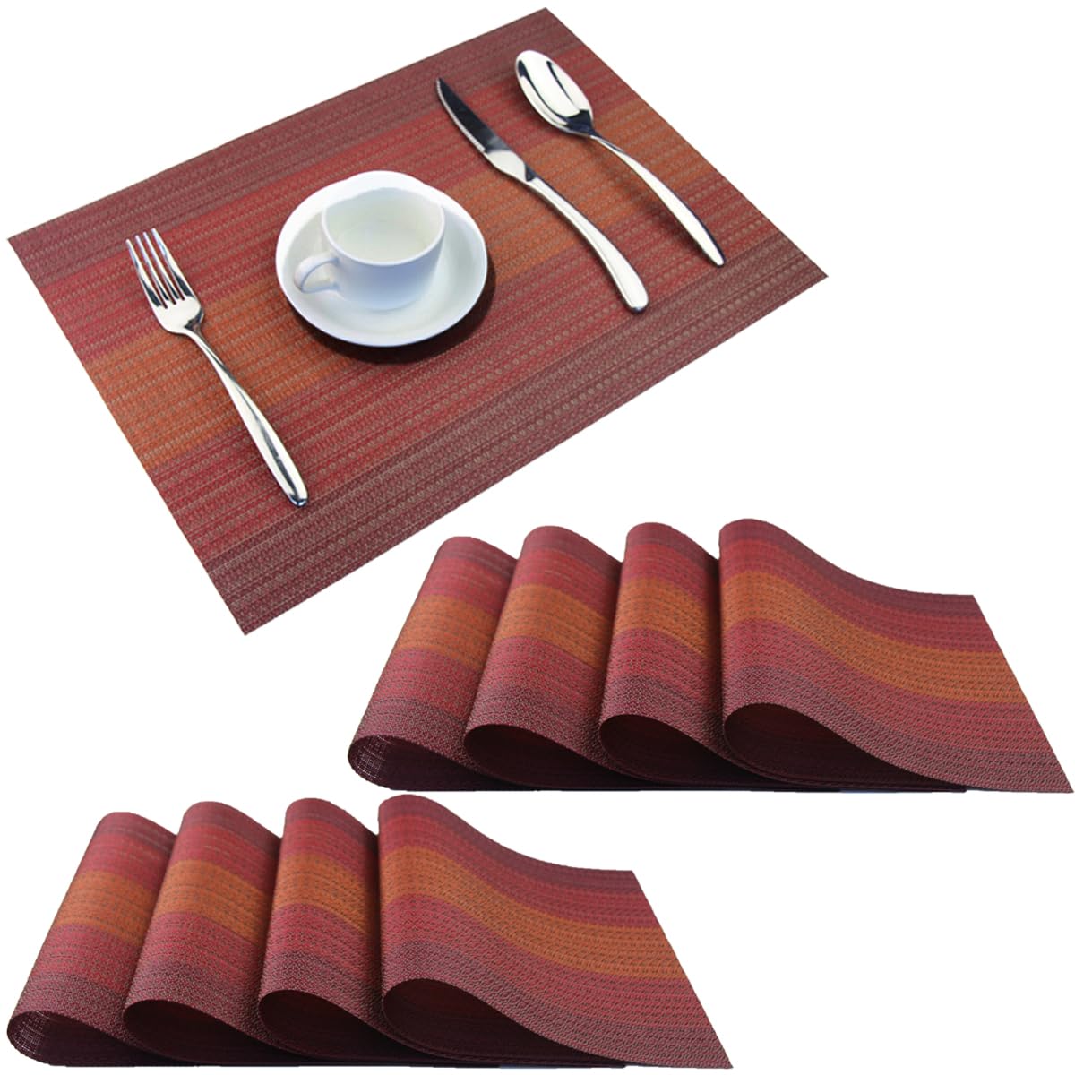 PIGCHCY Placemats,Durable Placemats for Dining Table,Washable Woven Vinyl Kitchen Placemats Set of 4 (Brown)