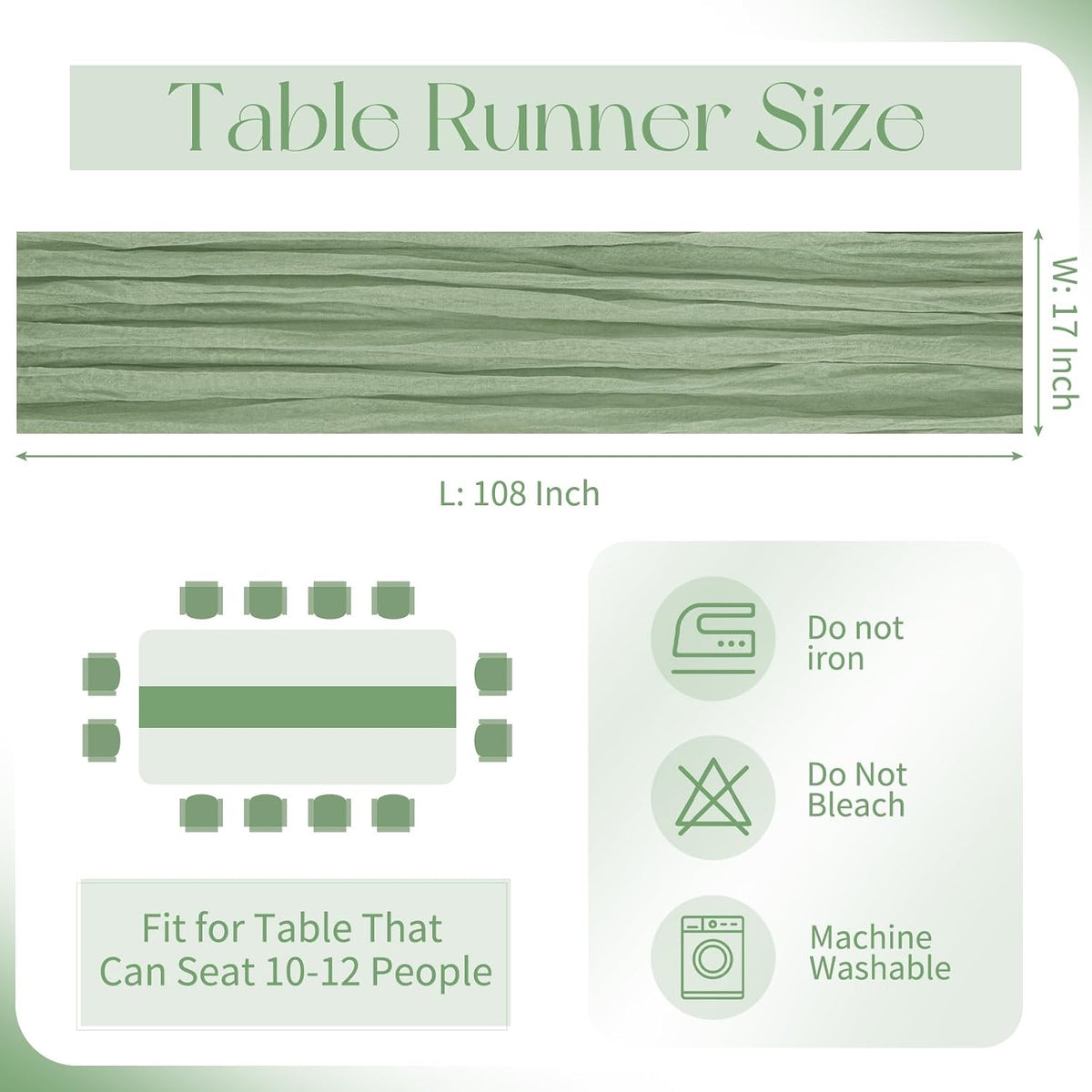 10 Pack Sage Green Cheesecloth Table Runner 17x108 Inch Boho Gauze Cheese Cloth Table Runners for Wedding Party Baby Shower Birthday Home Decor