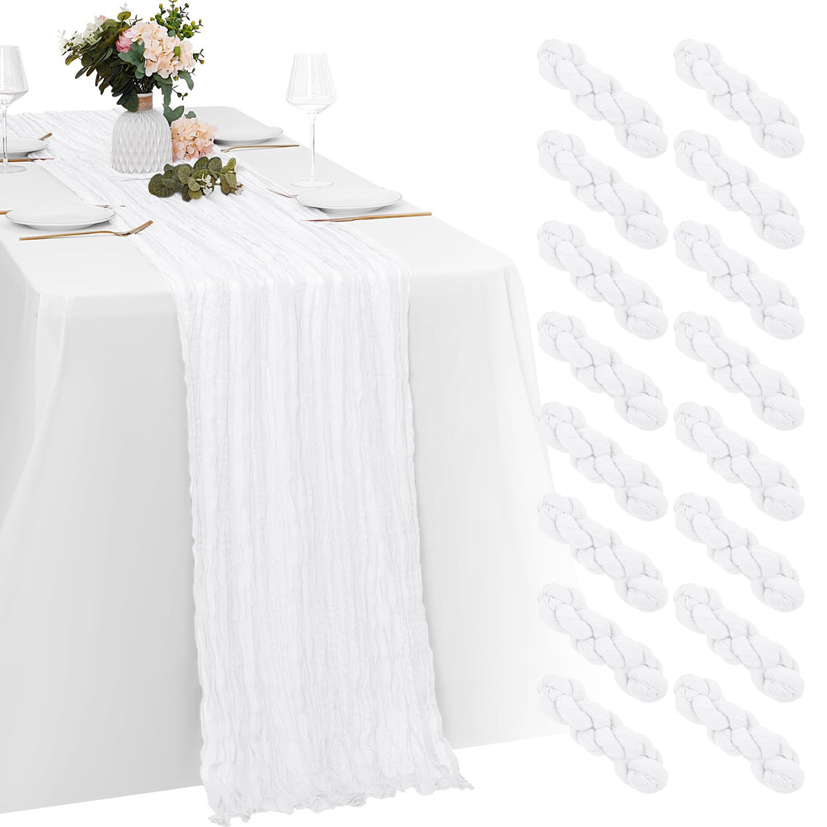 8 Pack Black Cheesecloth Table Runners 20x120 Inch Gauze Table Runner Cheese Cloth 10FT Black Table Runner Rustic Sheer Runner for Wedding Baby Shower Birthday Party Table Decor