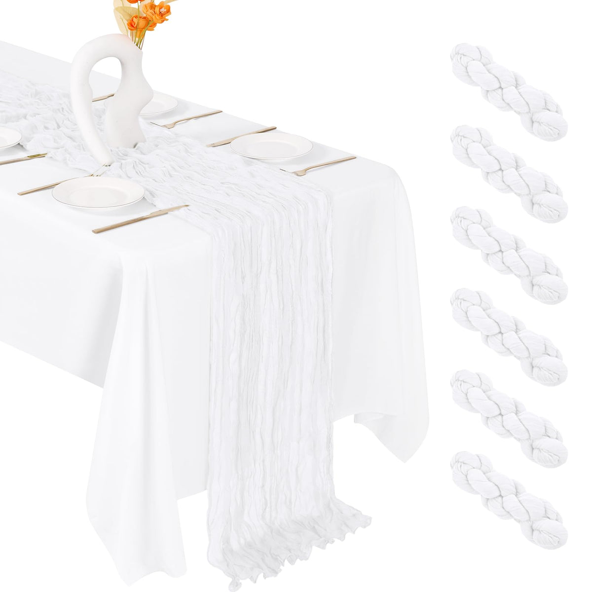 6 Pack Baby Blue Cheesecloth Table Runner 20 x 120 Inch Gauze Table Runner Fabric Semi Sheer Cheese Cloth Table Decor Bulk for Rustic Romantic Wedding Baby Shower Party Table Decoration