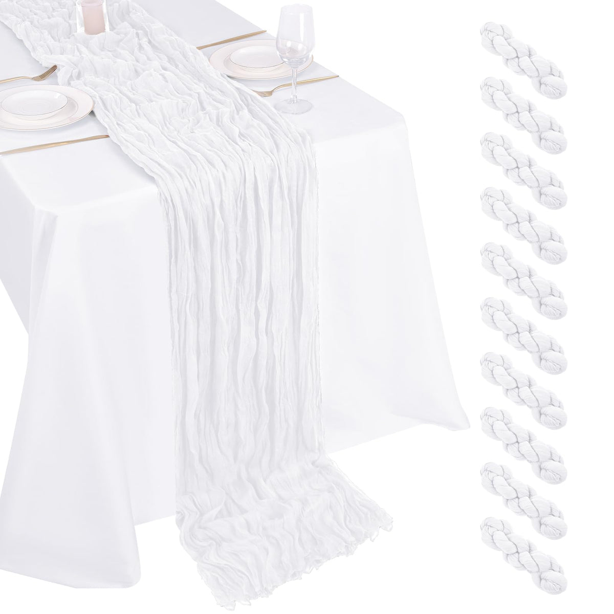 10 Pack Ivory Cheesecloth Table Runner 17x108 Inch Boho Gauze Cheese Cloth Table Runners for Wedding Party Baby Shower Birthday Home Decor