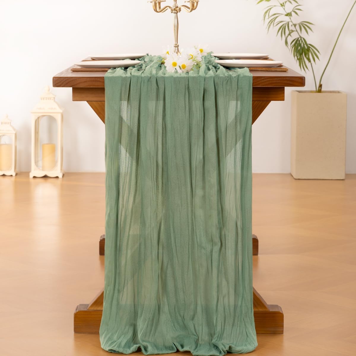 Sage Green Cheesecloth Table Runner Fall Wedding Birthday Party Home Decor