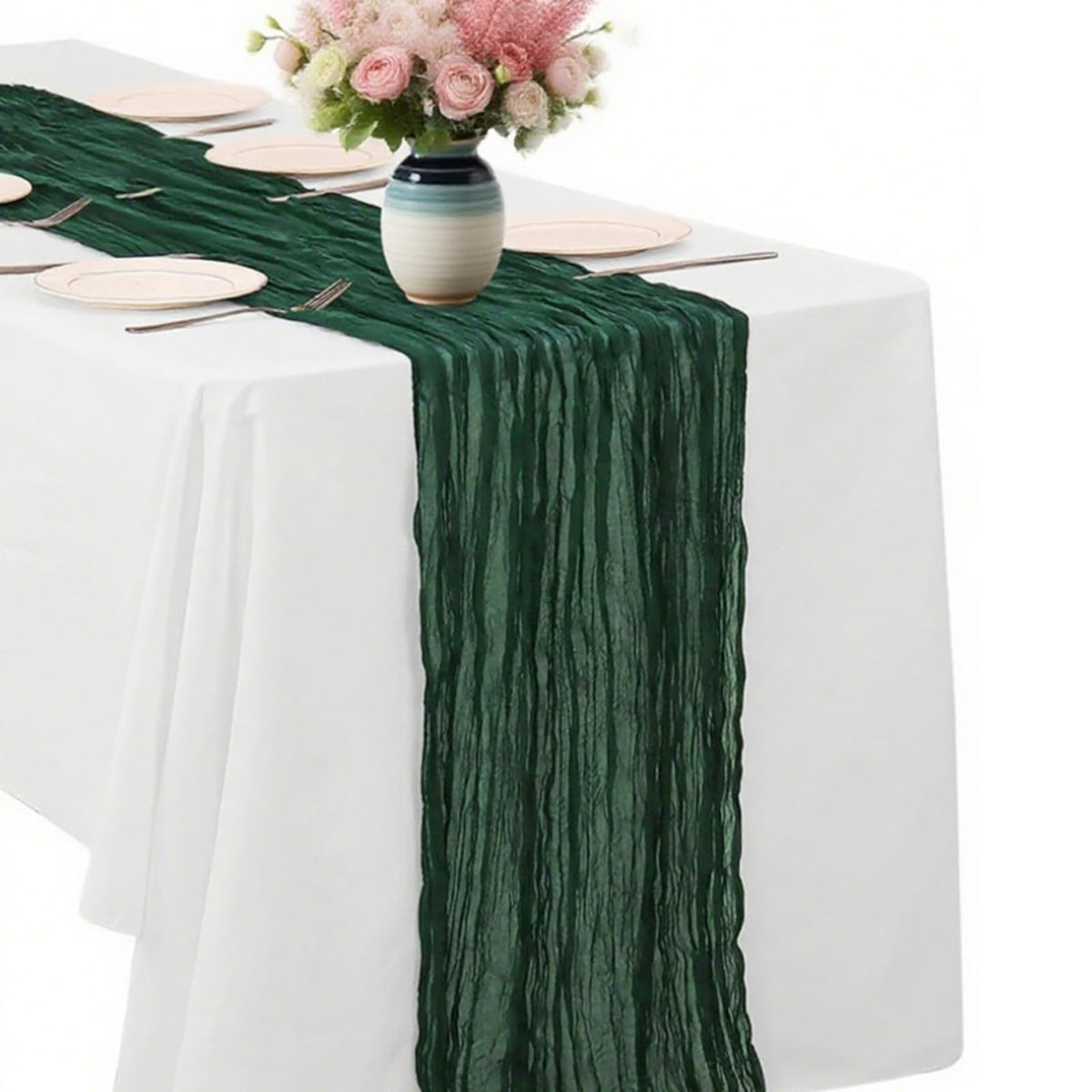 10 Pack New Sage Green Cheesecloth Table Runner -21*120Inch Long Boho Wedding Table Decor, Rustic Gauze Fabric Runner for Bridal Showers, Baby Showers & Parties (Sheer, Lightweight, Wrinkled Design)