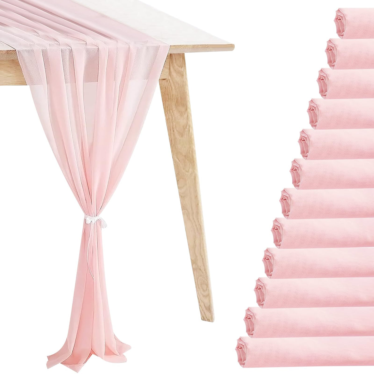 12 Pack Baby Pink Table Runner 10ft Romantic Chiffon Table Runner for Wedding Baby Shower and Birthday Party Cake Table Decorations(120 x 12 in)