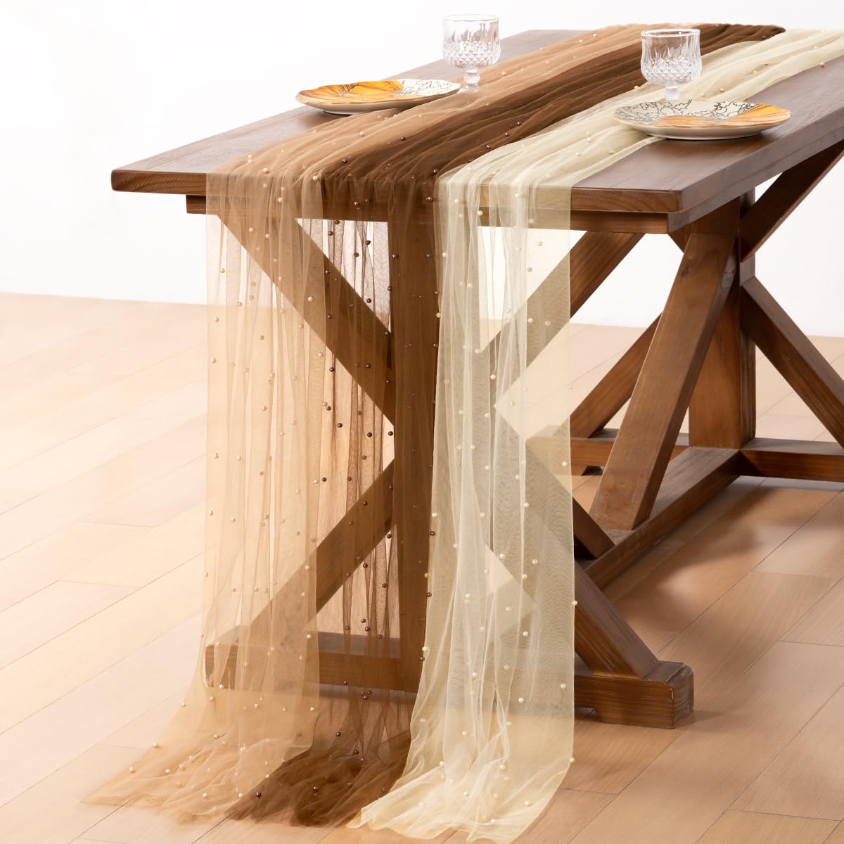 Socomi Pearl Table Runner Fall Tulle Gauze Sheer Wedding Party Home Decor