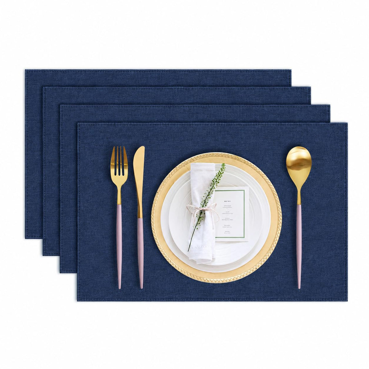 Cloth Placemats Set of 6, Cotton Linen Blend Machine Washable Durable Linen Table Mats, Heat Resistant Placemats Wrinkle Free Place Mats for Dining Table, Easy to Clean (Navy Blue, 6)