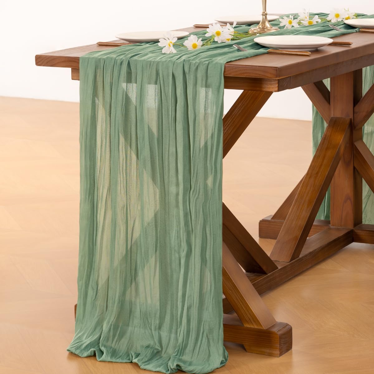 Sage Green Cheesecloth Table Runner Fall Wedding Birthday Party Home Decor