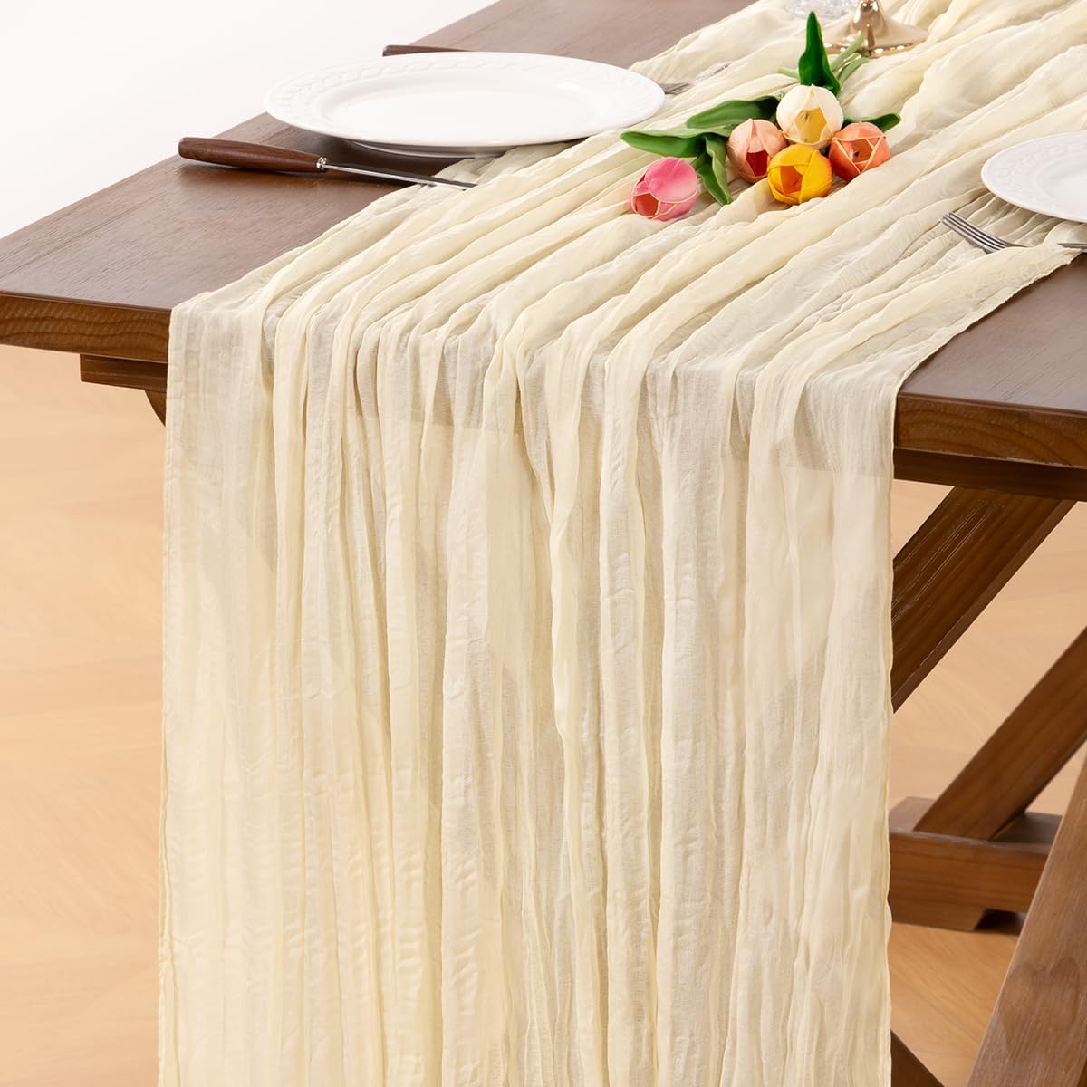 6 Pack Champagne Gold Cheesecloth Table Runner Fall Wrinkled Runner