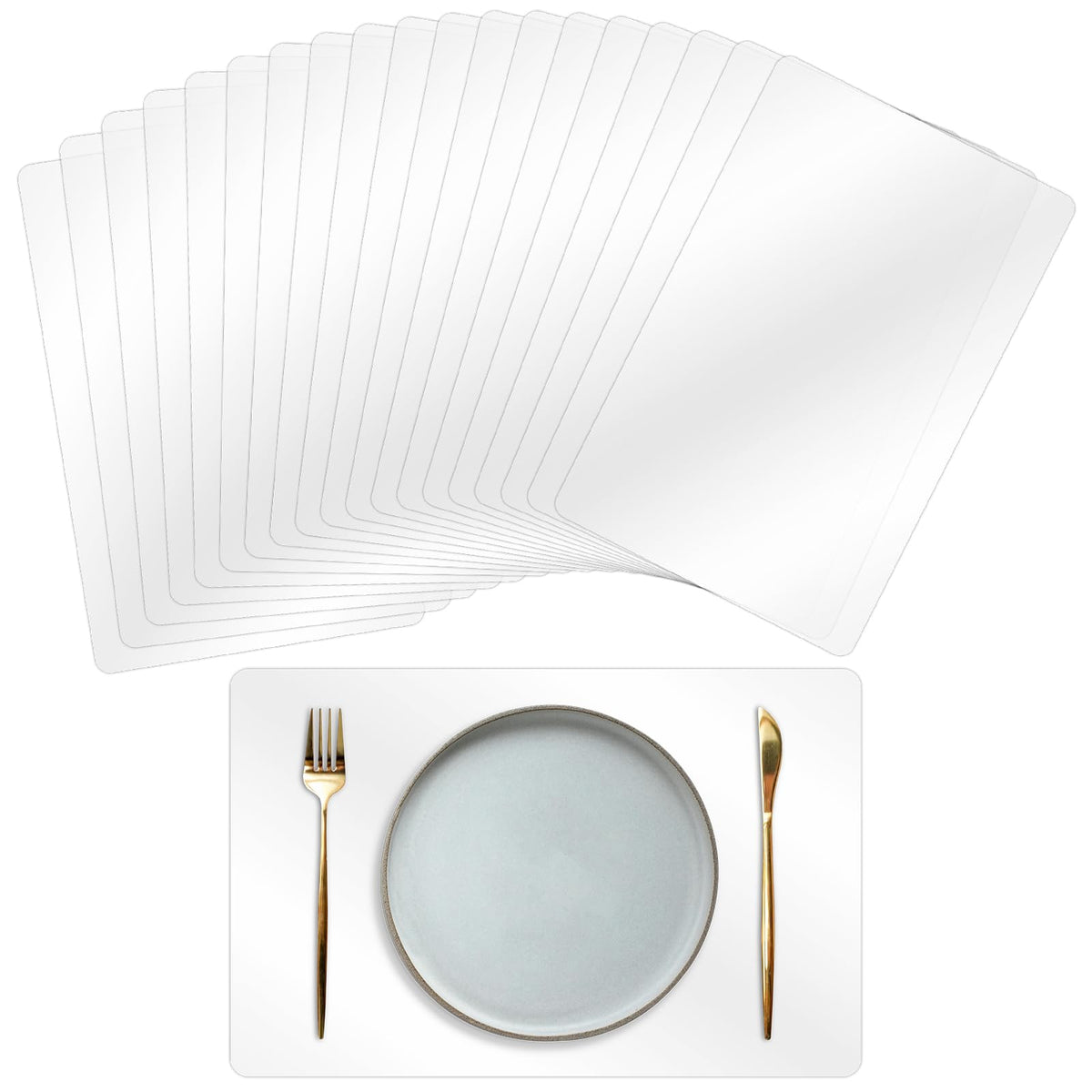 10 Pack Plastic Placemats 17x11 Inch, Clear Place Mats Wipeable, Vinyl Table Mats for Kitchen Dining Table Protection, Craft Projects, Shelf and Drawer Liner