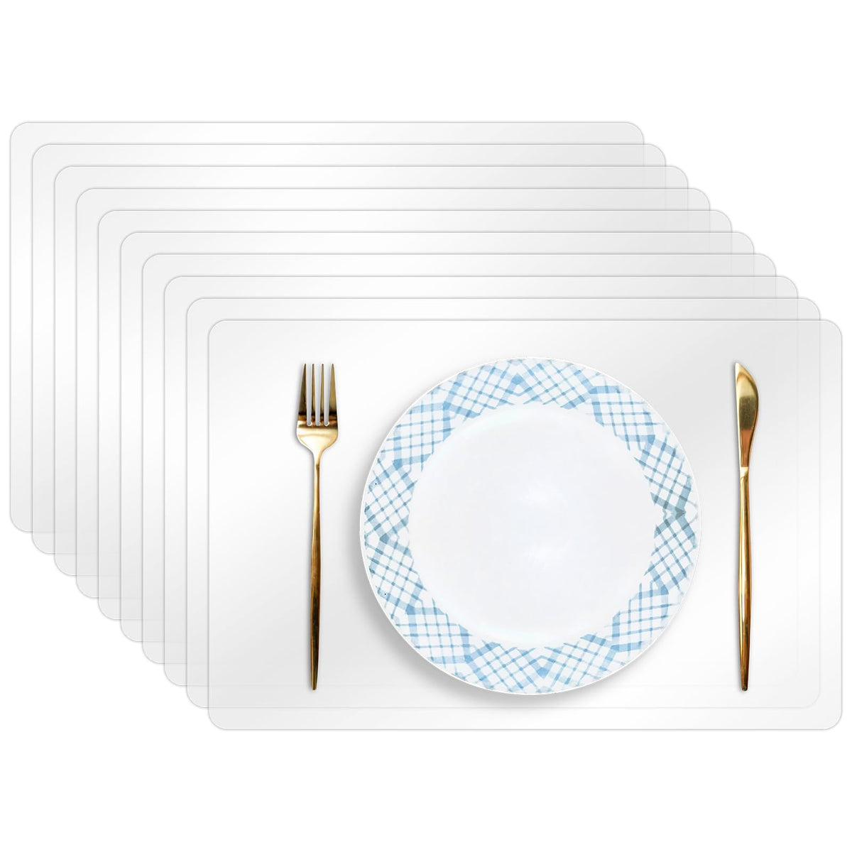 10 Pack Plastic Placemats 17x11 Inch, Clear Place Mats Wipeable, Vinyl Table Mats for Kitchen Dining Table Protection, Craft Projects, Shelf and Drawer Liner
