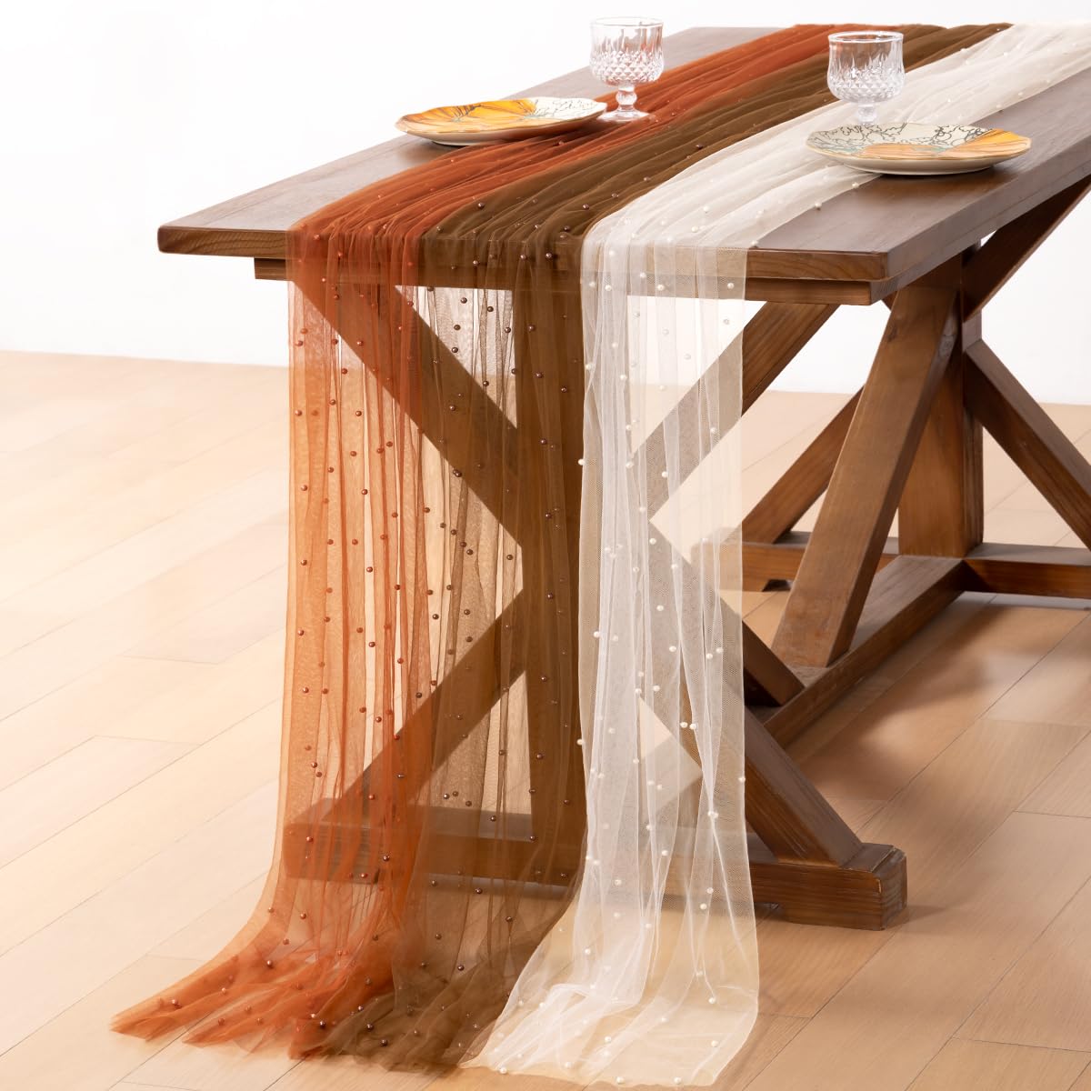 Socomi Pearl Table Runner Fall Tulle Gauze Sheer Wedding Party Home Decor