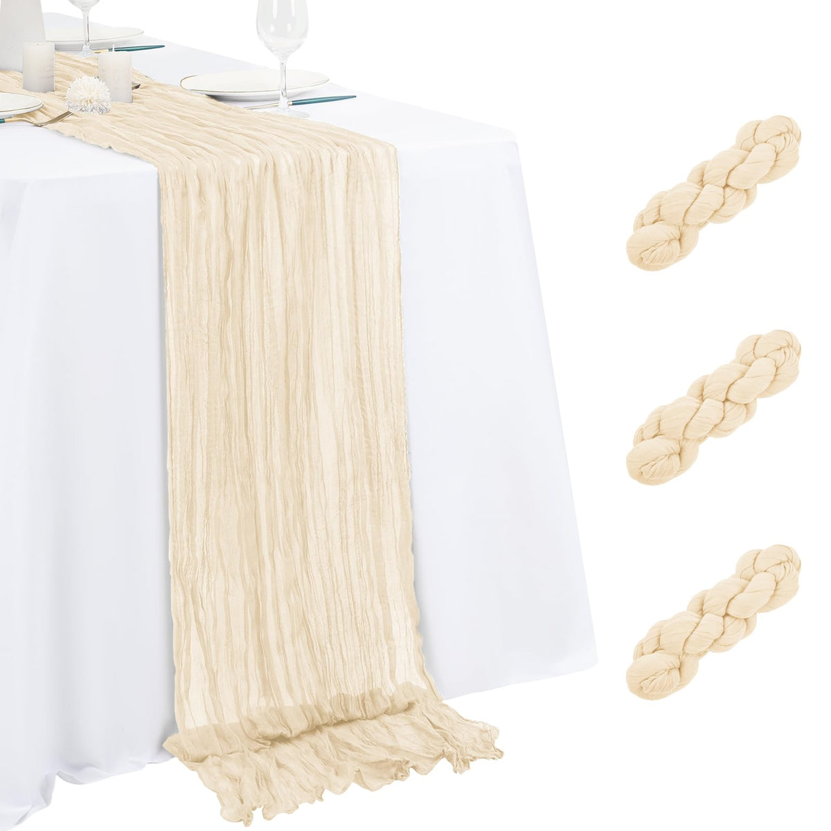 3 Pack Light Pink Table Runner 17x108 Inch Cheesecloth Table Runner Boho Gauze Table Runners Romantic Rustic Sheer Fabric Cheese Cloth Table Runners for Wedding Party Baby Shower Birthday Home Decor