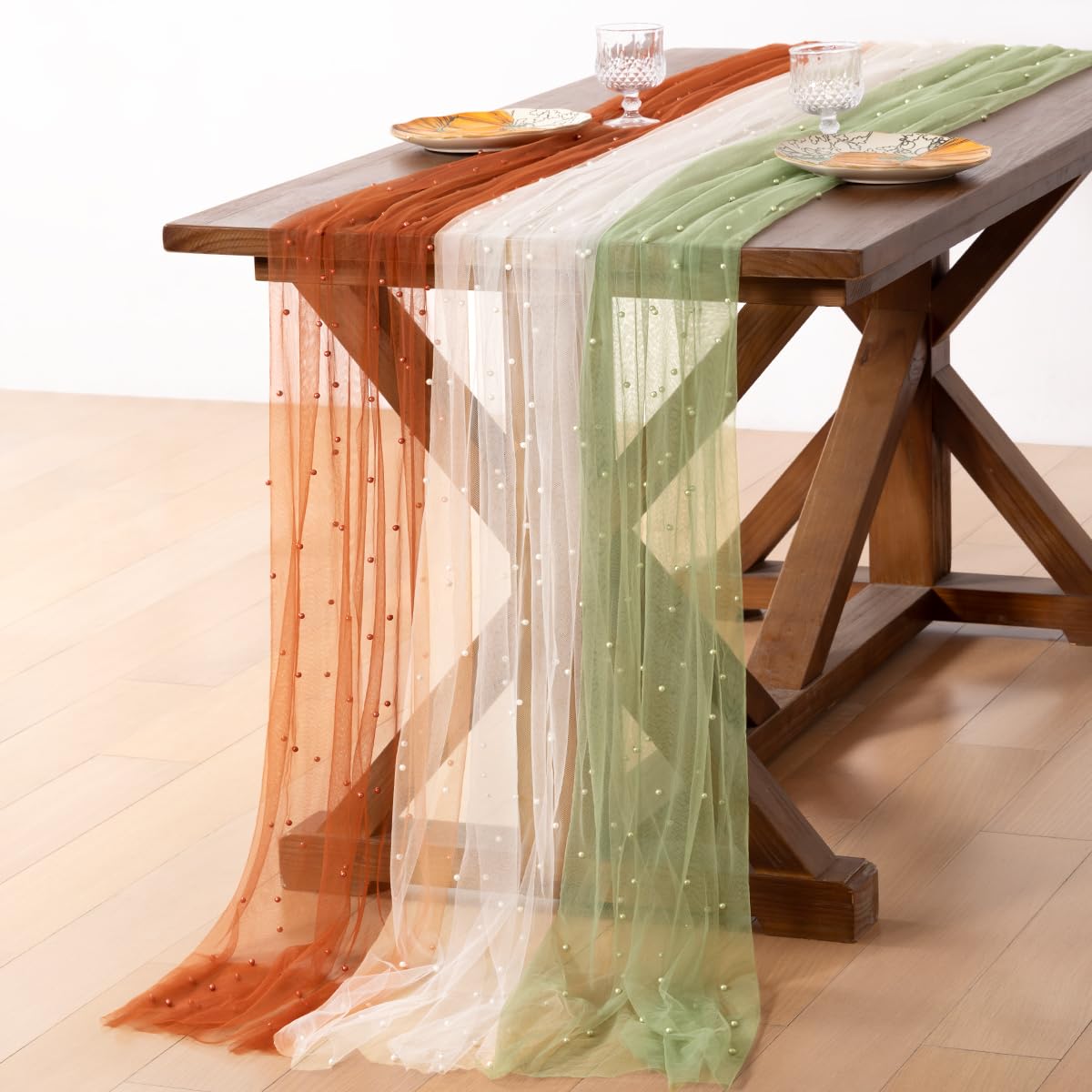 Socomi Pearl Table Runner Fall Tulle Gauze Sheer Wedding Party Home Decor
