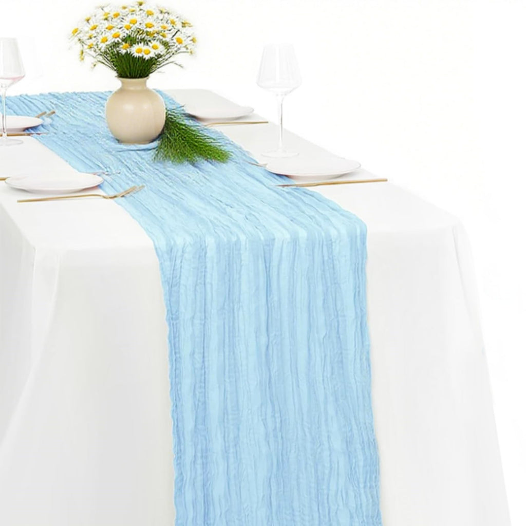 10 Pack New Sage Green Cheesecloth Table Runner -21*120Inch Long Boho Wedding Table Decor, Rustic Gauze Fabric Runner for Bridal Showers, Baby Showers & Parties (Sheer, Lightweight, Wrinkled Design)