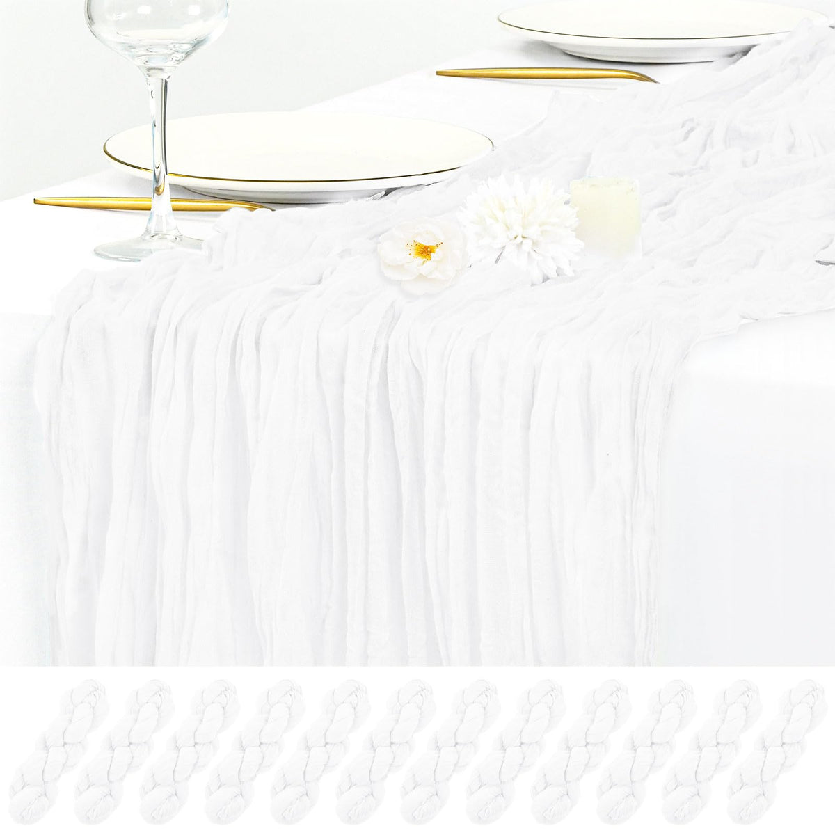 12 Pack Beige Cheesecloth Table Runner 17x108 Inch Boho Gauze Cheese Cloth Table Runners Rustic Sheer Runner for Wedding Party Baby Shower Birthday Home Decor