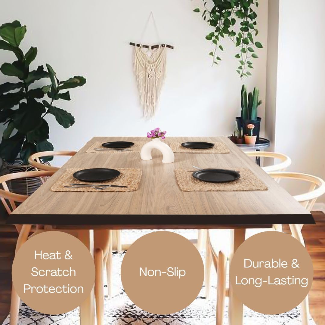 Jute Braided Placemats Set of 4 Reversible, 100% Jute, Nonslip 14x14 inch Square Farmhouse Vintage Jute Placemats for Dining Table, Perfect for Indoor Outdoor, Natural