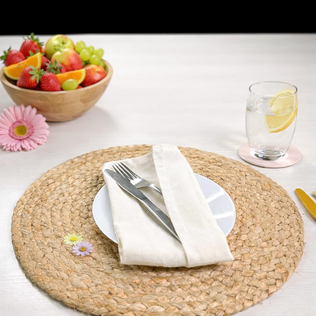 Chardin Home Set of 4 Jute Braided Oval Placemats – 13x19 Inch Rustic Natural Jute Table Mats | Handwoven Boho Farmhouse Style | Eco-Friendly Artisan Dining Decor