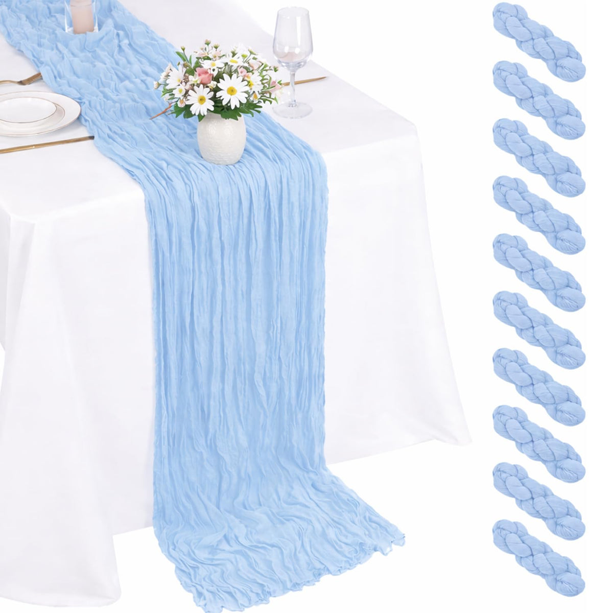 10 Pack Sage Green Cheesecloth Table Runner 22x120 Inch Boho Gauze Table Runners, Rustic Sheer Cheese Cloth Table Runners for Wedding, Baby Shower, Birthday Party, Home Decor