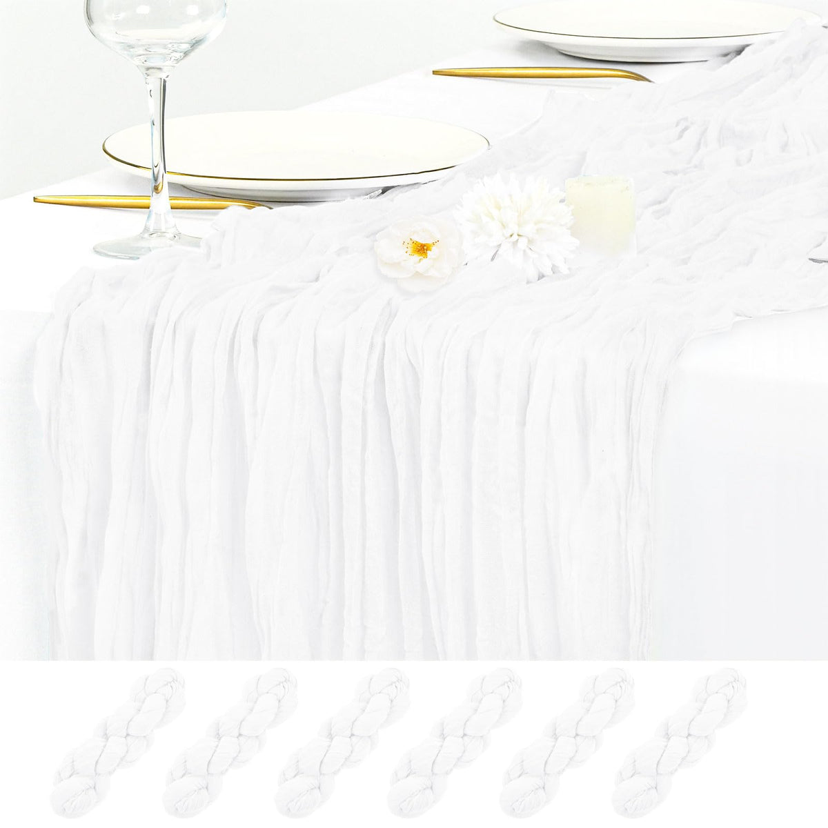 12 Pack Beige Cheesecloth Table Runner 17x108 Inch Boho Gauze Cheese Cloth Table Runners Rustic Sheer Runner for Wedding Party Baby Shower Birthday Home Decor