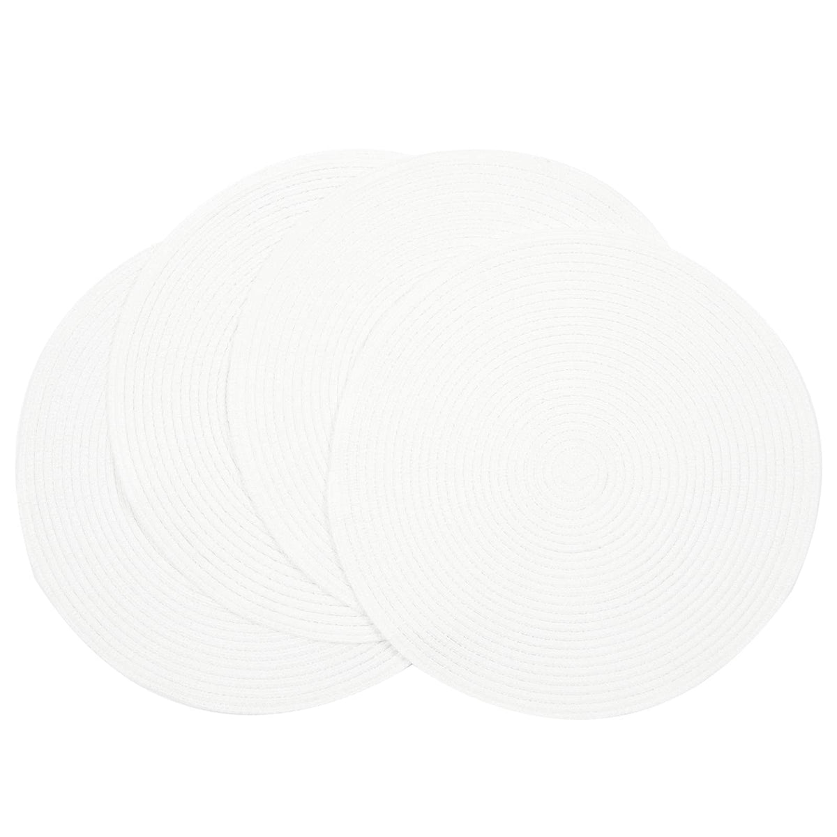 SHACOS 15 inch Round Placemats Set of 6, Cotton Polyester Woven Braided Place Mats, Washable Heat Resistant Circle Table Mats for Dining Table (Beige, 6)