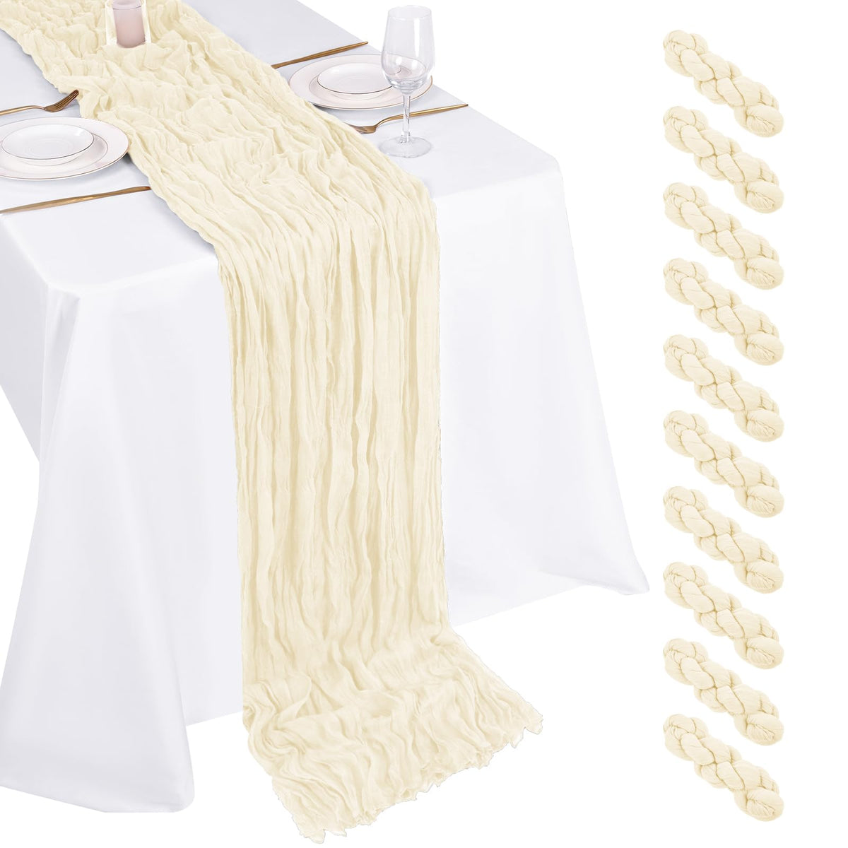 10 Pack Sage Green Cheesecloth Table Runner 17x108 Inch Boho Gauze Cheese Cloth Table Runners for Wedding Party Baby Shower Birthday Home Decor