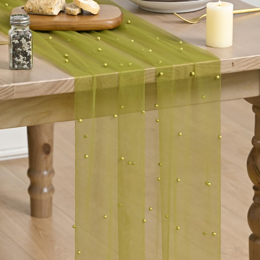Artoid Mode 6-Pack Pearl Beige Gauze Table Runner 10FT Home Decor