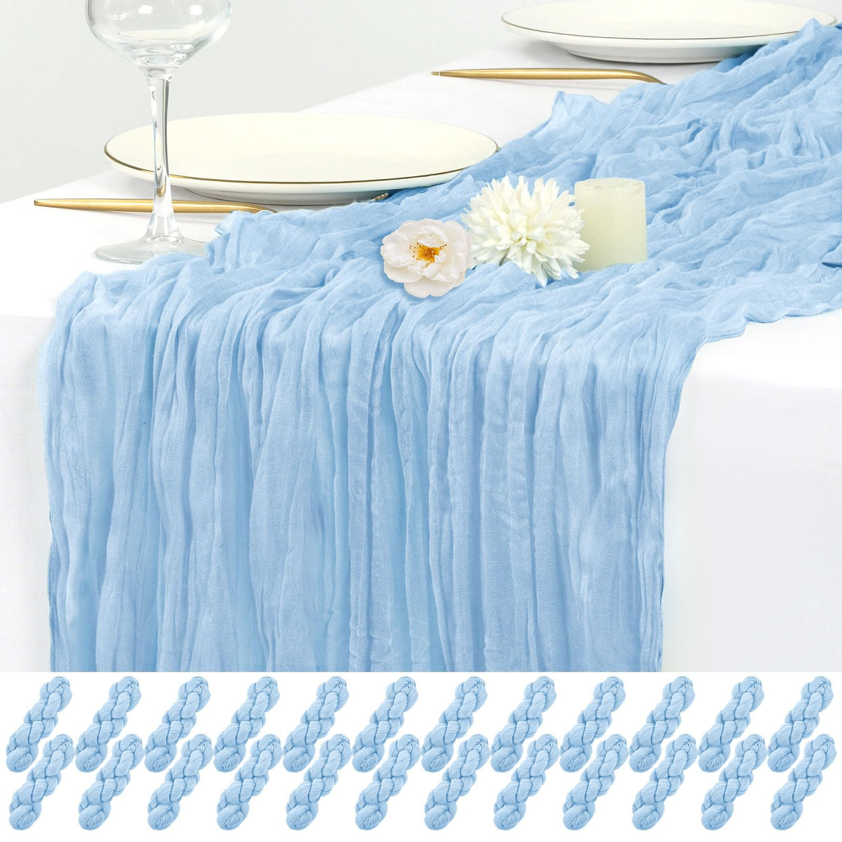 12 Pack Beige Cheesecloth Table Runner 17x108 Inch Boho Gauze Cheese Cloth Table Runners Rustic Sheer Runner for Wedding Party Baby Shower Birthday Home Decor