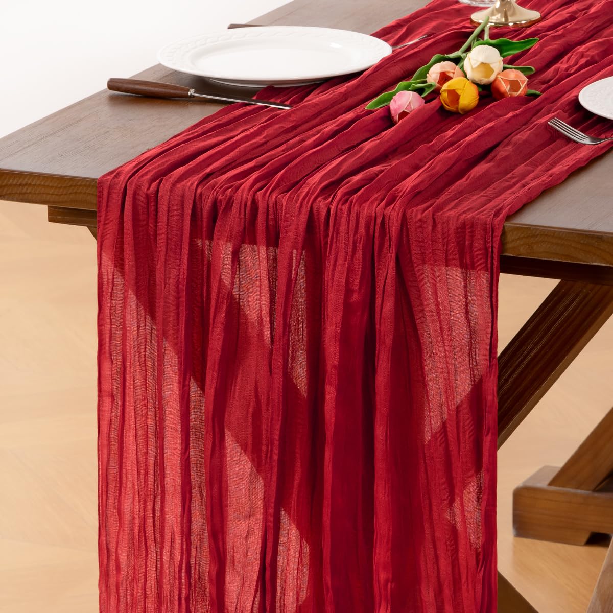 6 Pack Champagne Gold Cheesecloth Table Runner Fall Wrinkled Runner