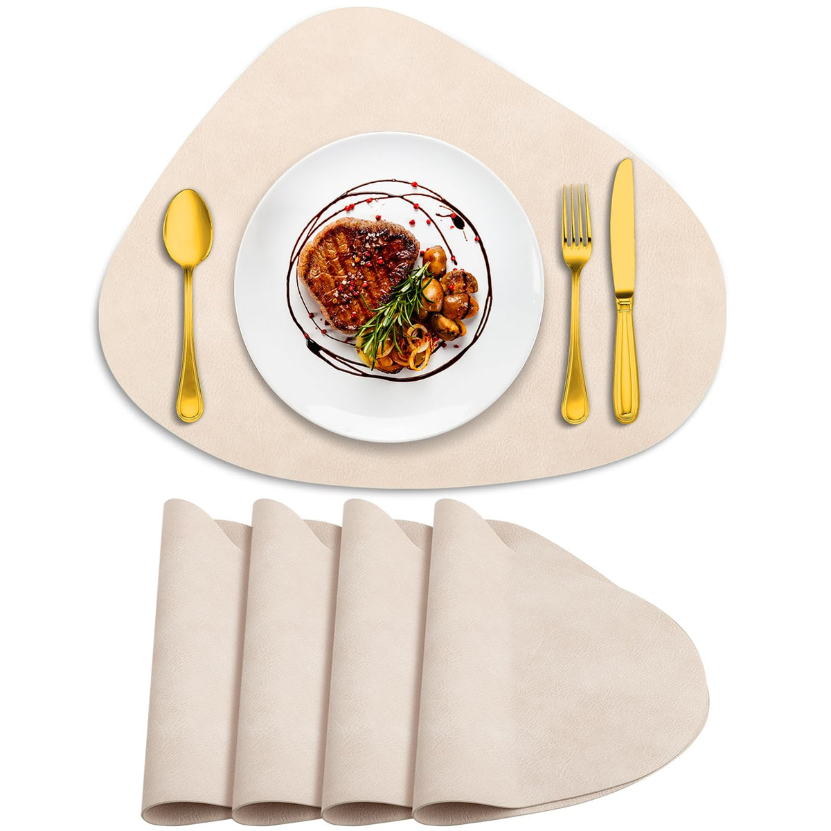ADRIMER Placemats, Heat Resistant Round Placemats Set of 4 Washable 13 x 17 Inch, Waterproof Table Mats for Kitchen, Dining Room Table Christmas Decor, Turmeric Brown+Camel+Green+Blue