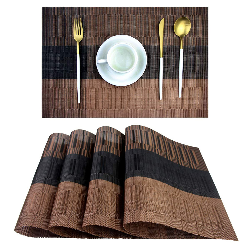 PIGCHCY Placemats,Durable Placemats for Dining Table,Washable Woven Vinyl Kitchen Placemats Set of 4 (Brown)