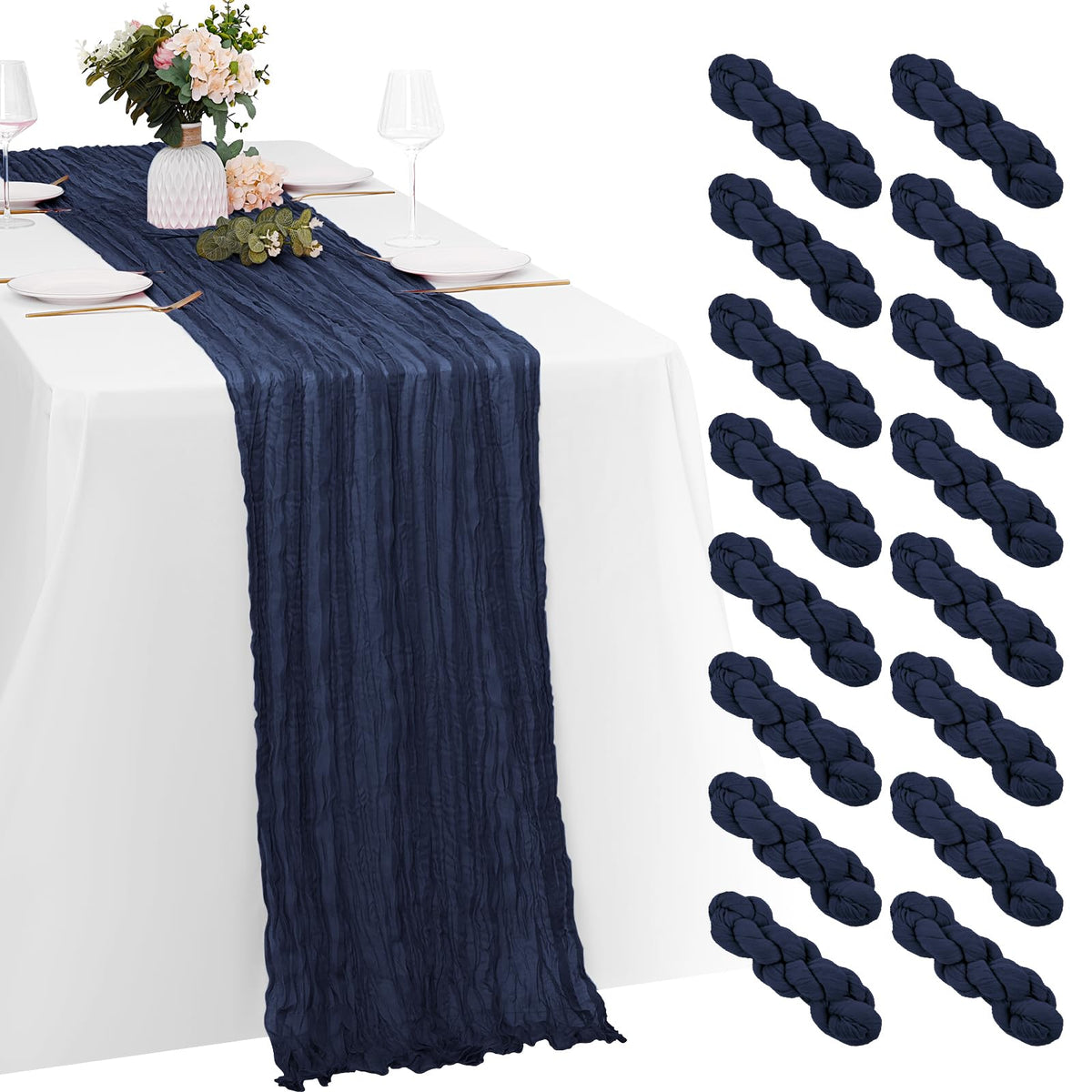8 Pack Black Cheesecloth Table Runners 20x120 Inch Gauze Table Runner Cheese Cloth 10FT Black Table Runner Rustic Sheer Runner for Wedding Baby Shower Birthday Party Table Decor