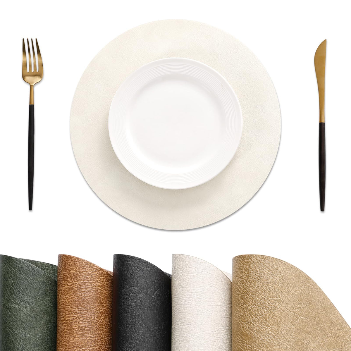 MOSAYT Fall Vinyl Faux Leather Placemats, Set of 6, Reddish Brown