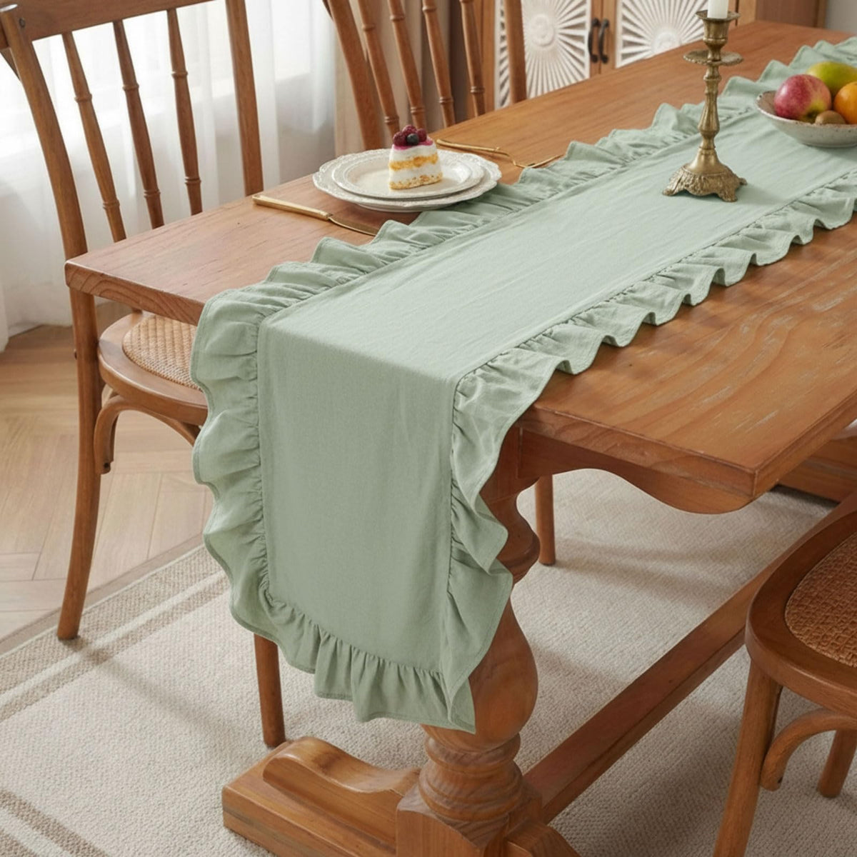 HunnmingRe Table Runner Farmhouse Ruffled Scalloped 14 x 72 Inch, White