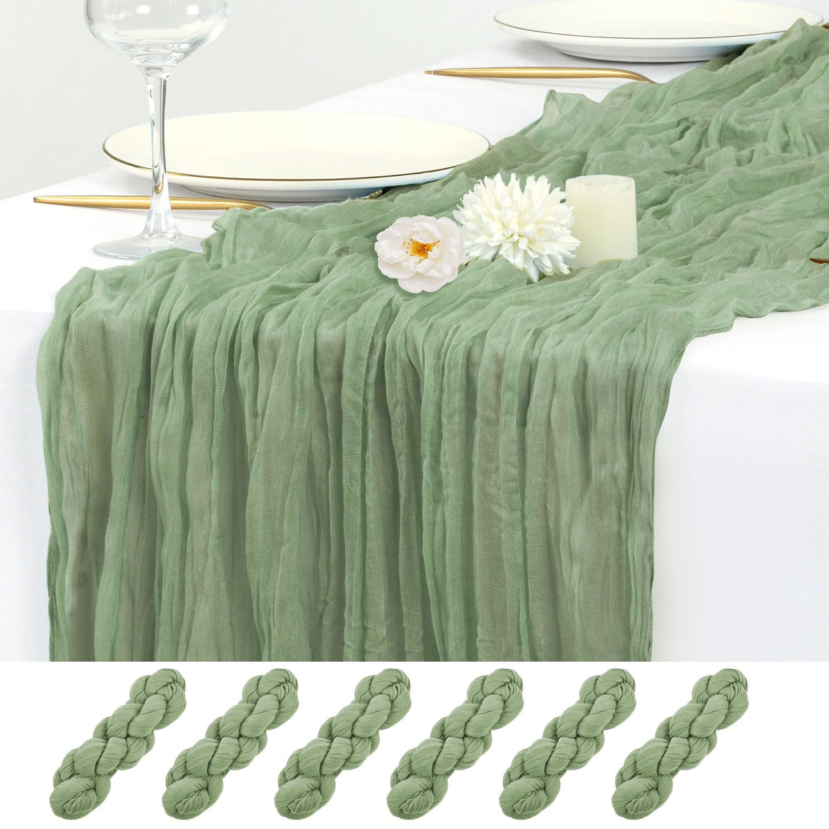 12 Pack Beige Cheesecloth Table Runner 17x108 Inch Boho Gauze Cheese Cloth Table Runners Rustic Sheer Runner for Wedding Party Baby Shower Birthday Home Decor