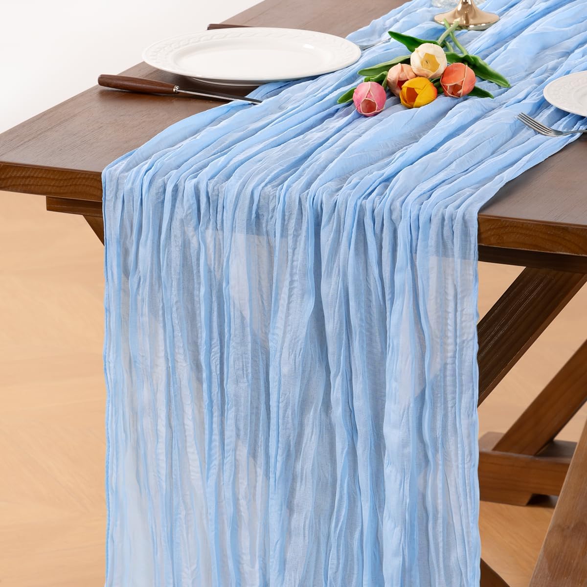 6 Pack Champagne Gold Cheesecloth Table Runner Fall Wrinkled Runner