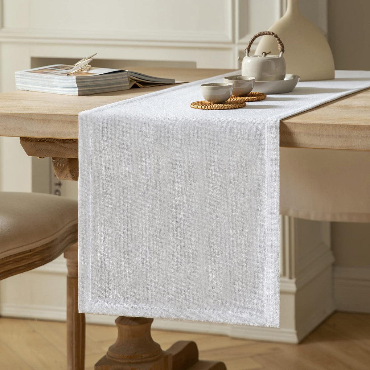 ZeeMart Burlap Style Farmhouse Table Runner, 14x90 Inches Warm Beige/Brown