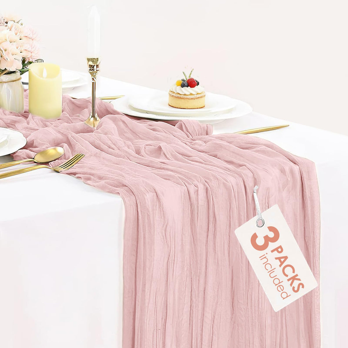 12 Pack Champagne Cheesecloth Table Runner 35x120 Inches, Summer Cheese Cloth Table Runner 10FT Boho Sheer Gauze Runner for Bridal Shower Wedding Baby Shower Party Decor
