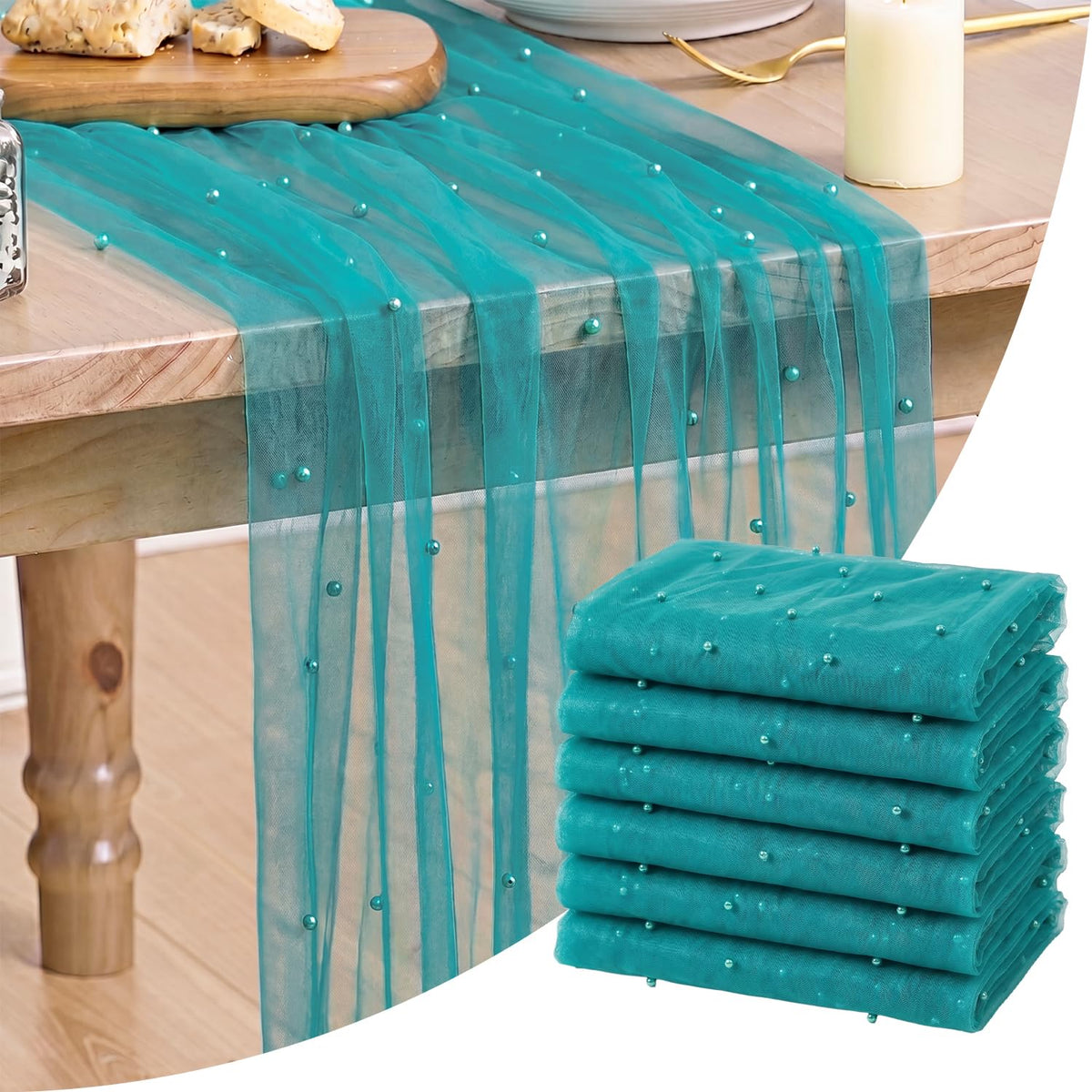 Artoid Mode 6-Pack Pearl Beige Gauze Table Runner 10FT Home Decor