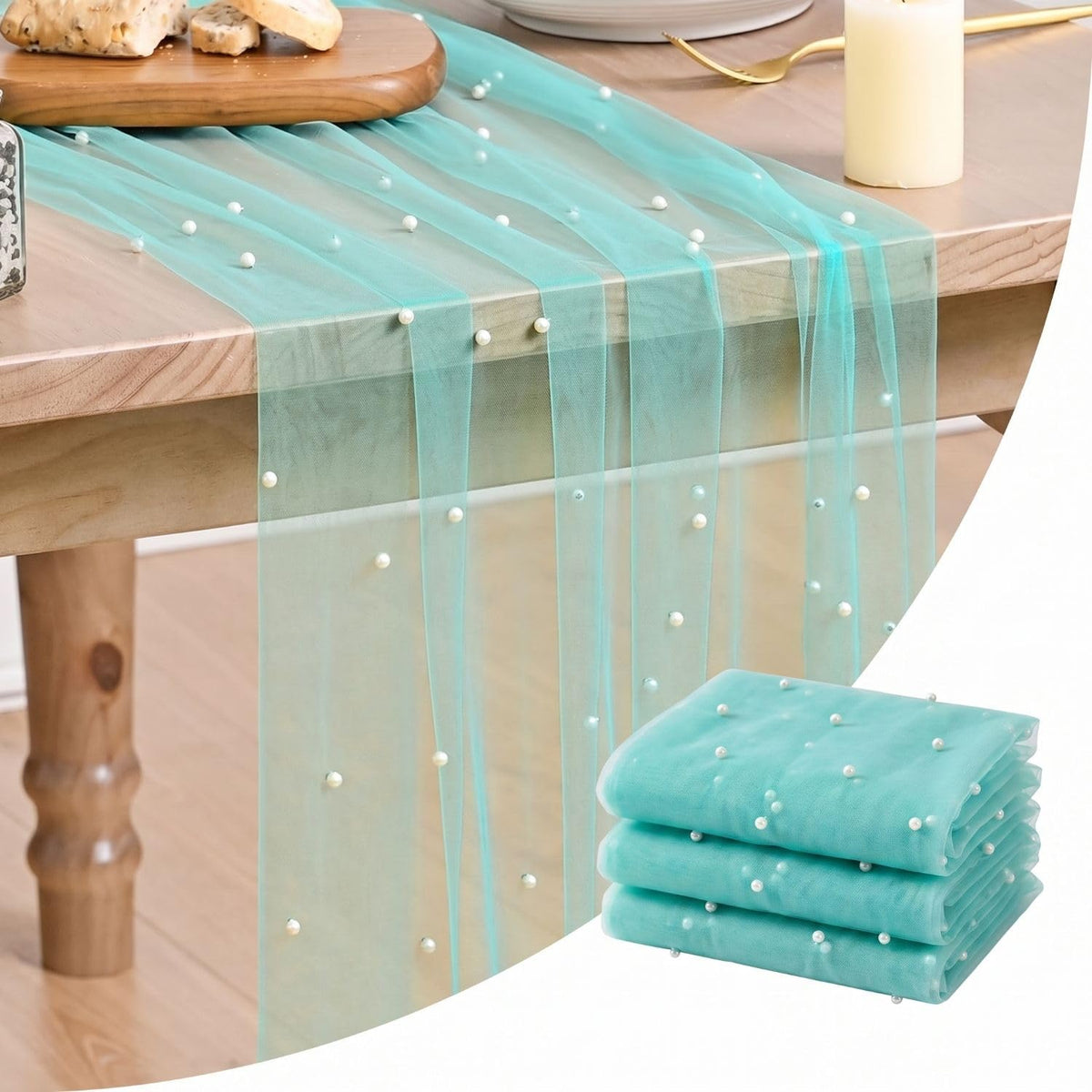 Artoid Mode 6-Pack Pearl Beige Gauze Table Runner 10FT Home Decor