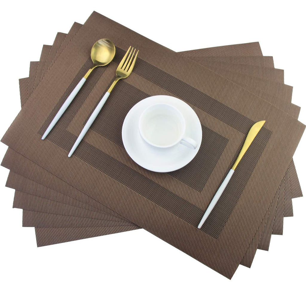 PIGCHCY Placemats,Durable Placemats for Dining Table,Washable Woven Vinyl Kitchen Placemats Set of 4 (Brown)
