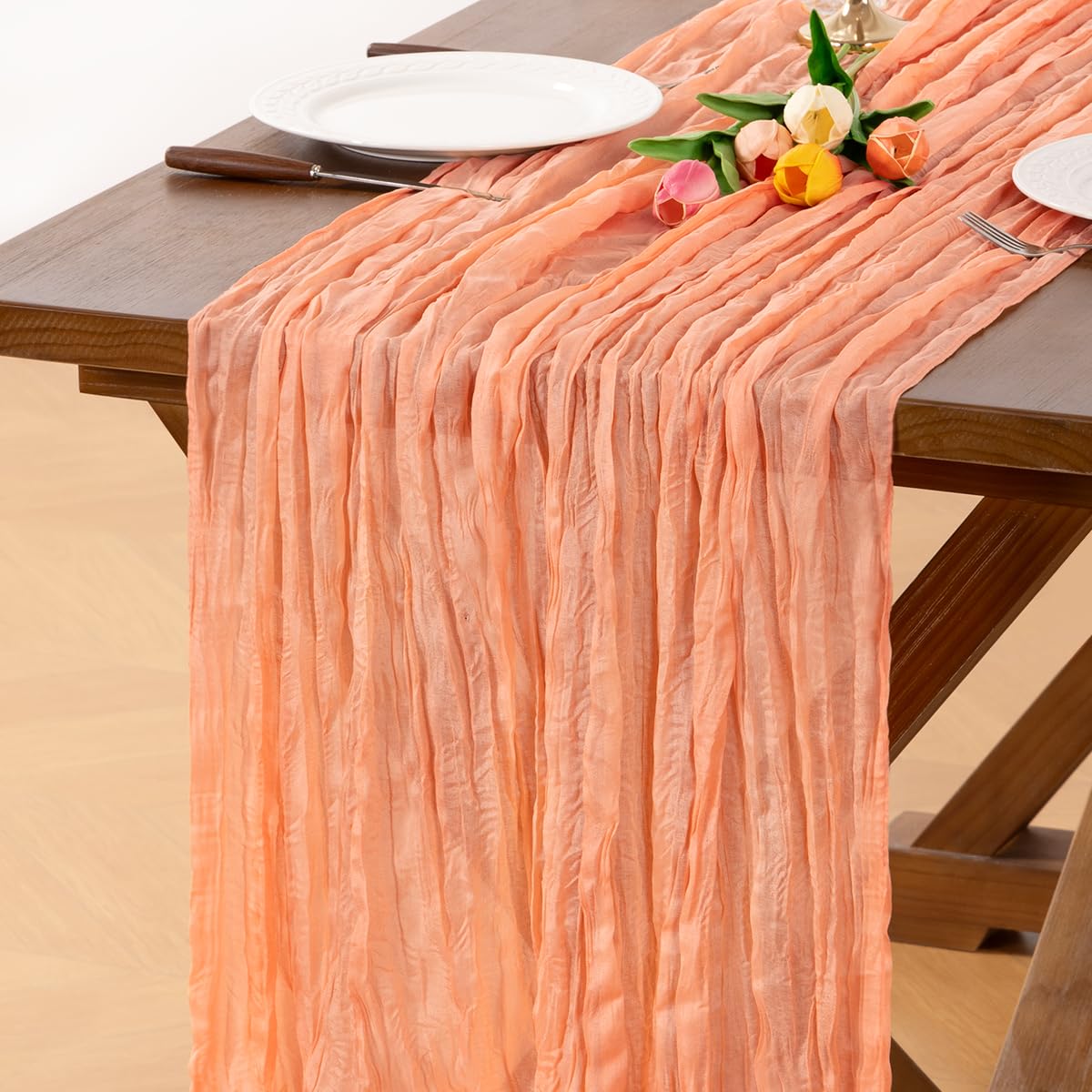 6 Pack Champagne Gold Cheesecloth Table Runner Fall Wrinkled Runner