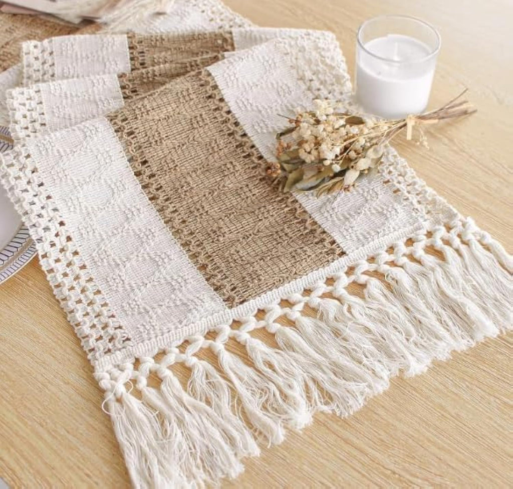 FEXIA Boho Table Runner for Fall Home Decor 12x108 Rustic with Tassels