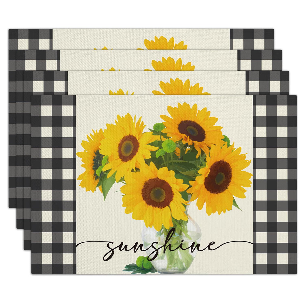 Boho Floral Placemats Set of 4, 12x18 Inch Waterproof Washable Heat Resistant Place Mats, Table Placemats for Dining Restaurant Farmhouse Decoration, Indoor Outdoor Table Decor -rc03