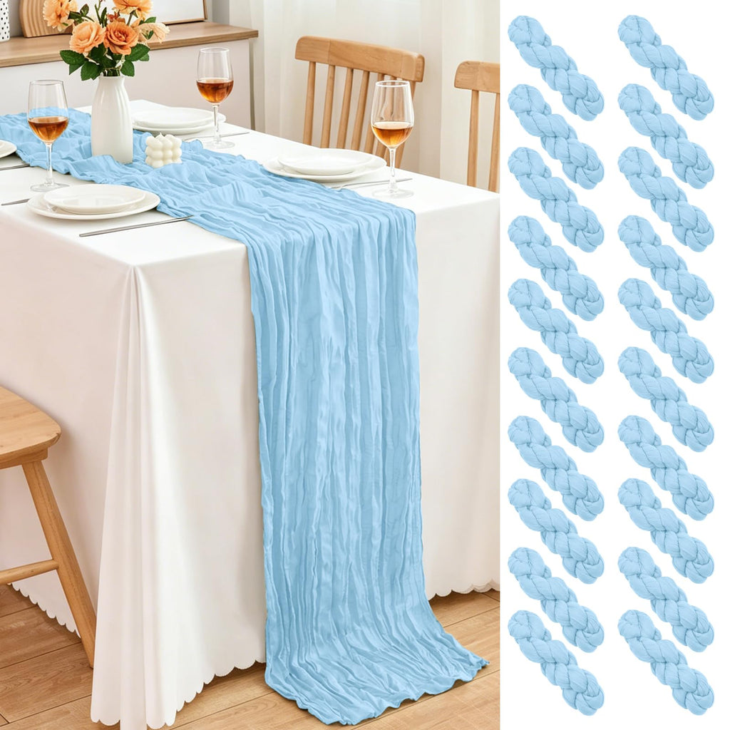 10 Pack Dusty Blue Cheesecloth Table Runner, 17x108 Inch Semi Sheer Boho Gauze Cheese Cloth Fabric Table Runners for Wedding Party Baby Shower Birthday Garden Farmhouse Table Decor