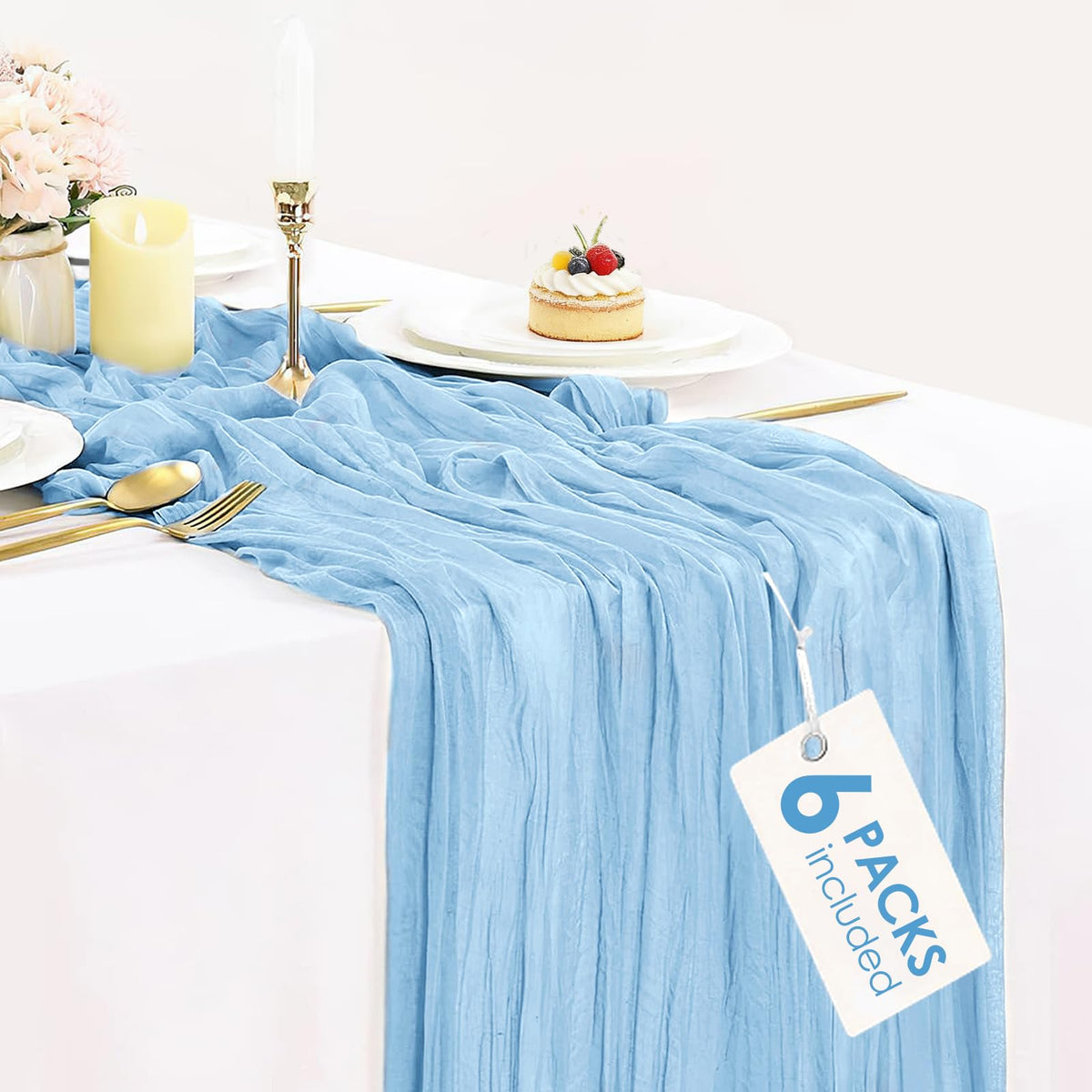 12 Pack Champagne Cheesecloth Table Runner 35x120 Inches, Summer Cheese Cloth Table Runner 10FT Boho Sheer Gauze Runner for Bridal Shower Wedding Baby Shower Party Decor